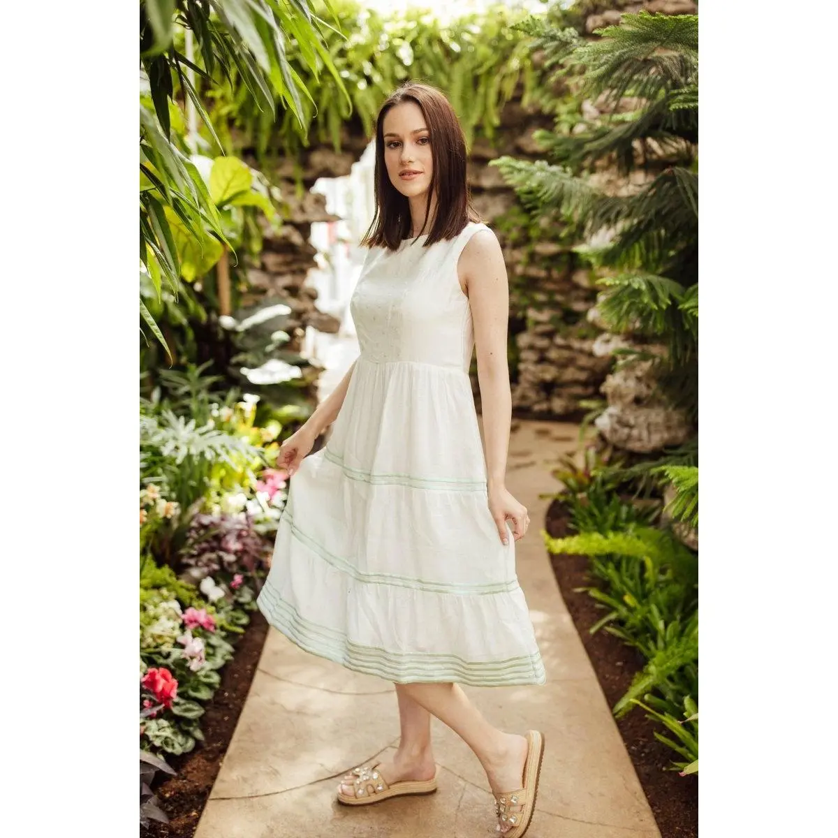 Saloni White Midi Dress with Embroidery