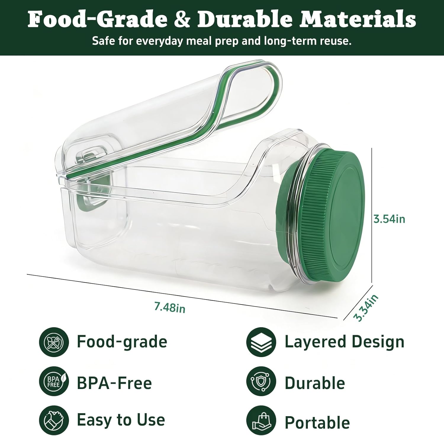 Oillase 1-Pack Side-Opening Salad Jar Utensil Set - Anti-Leak Portable Kitchen Plastic Preserving Container with Divider Sauce Cups & Lids, Dual-Use Design Doubles as Bowl for Office, Travel, Utensils, Salad Jars
