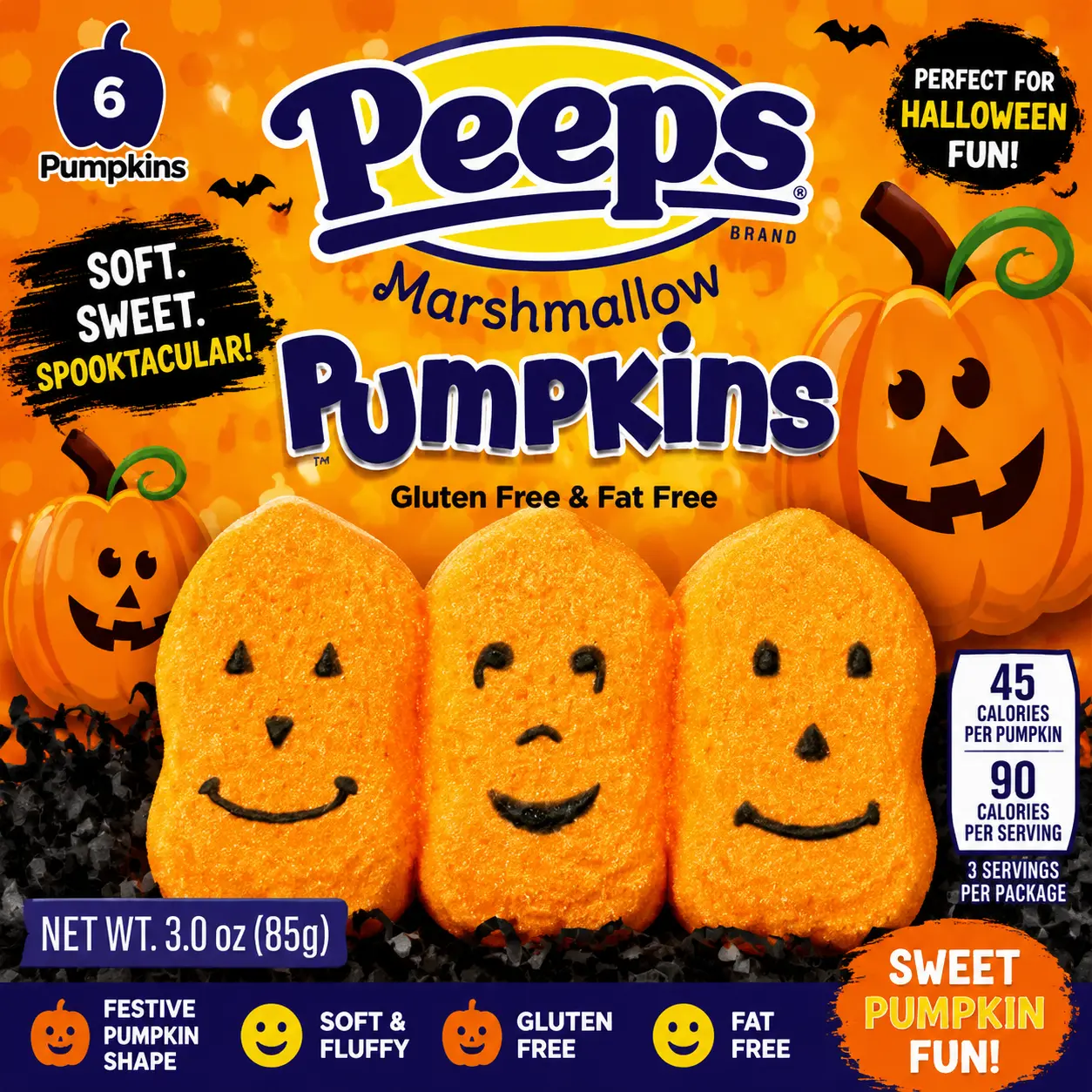 Peeps Halloween Marshmallow Candy Pumpkin 3 oz 12 Count Pumpkin Shaped Halloween Treats