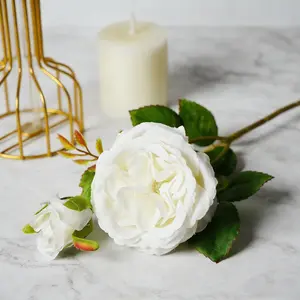 20PCS Artificial Flowers Roses, Realistic Silk Austin Roses with Double Flower Heads, 15" Fake Roses with Smooth Stems for DIY Bouquets, Indoor Vase and Valentine's Day Gift