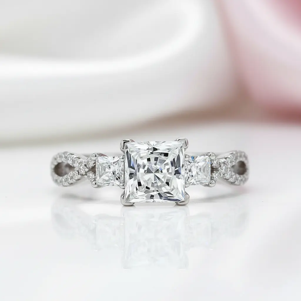 Criss Cross Princess Cut Diamond Option Engagement Ring