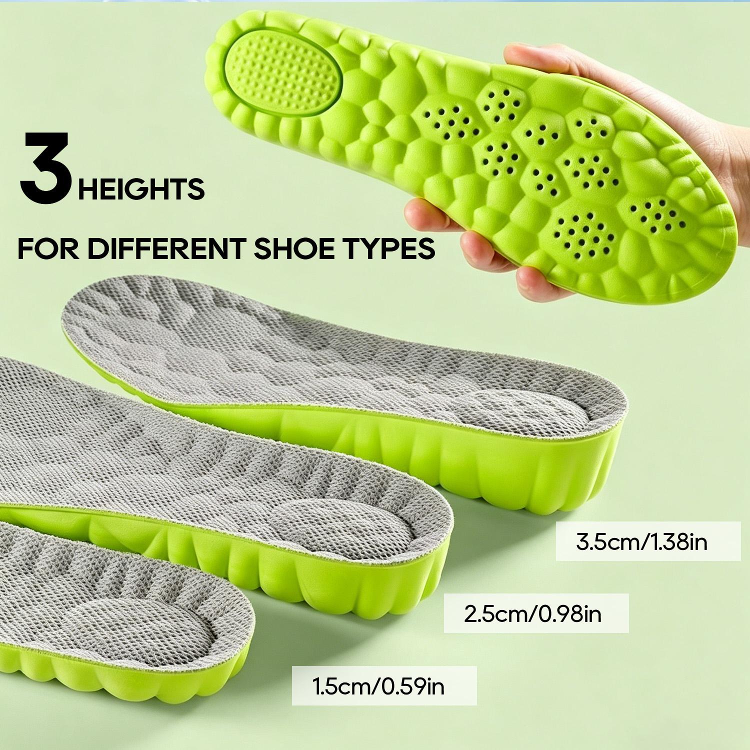 3 Pairs Per Pack 4D Cloud Height Increasing Insoles with Breathable PU Foam, Excellent Shock Absorption for All-Day Comfort, Ideal for Sneakers, Sports & Everyday Use, Unisex