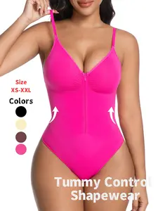 Women's Seamless High Waisted Shapewear Bodysuit, Front Zipper Design, Tummy Control Thong Style, All Seasons Wearable, Comfortable Fit