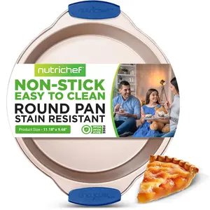 Round Pan - Nonstick Carbon Steel Bakeware with Blue Handles - Reusable Dishwasher & Oven Safe Baking Pan for Cake Loaf, Muffins & More