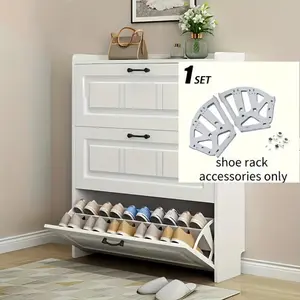 3-Tier Stainless Steel Shoe Rack Expander Tool-Free Installation Locking Hinges Heavy Duty Closet Space Saving Shoe Cabinet Extender 3 Layers Easy Snap-On Design