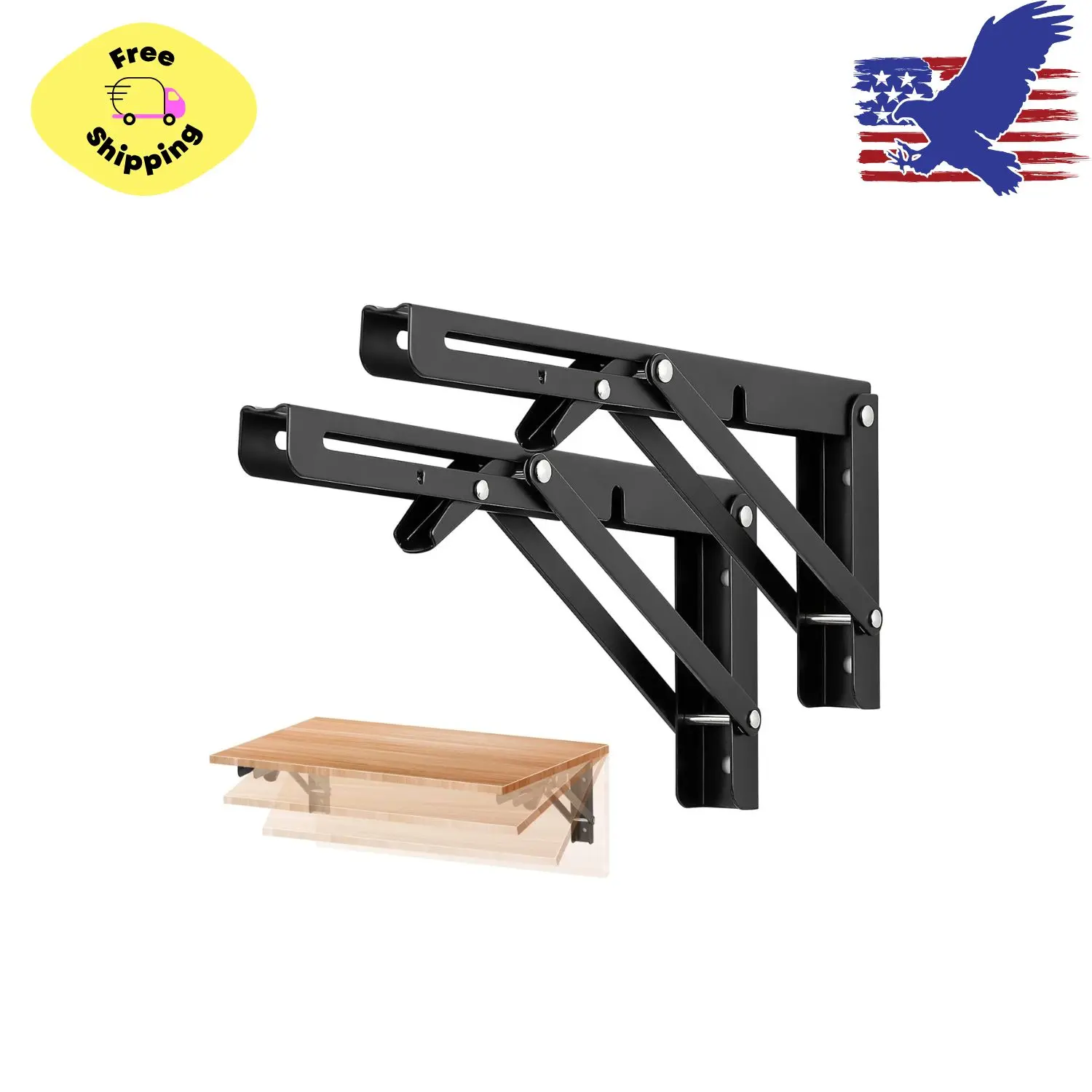 2 Pack 10 Inch Folding Shelf Brackets – Matte Black, Heavy Duty Collapsible Bracket