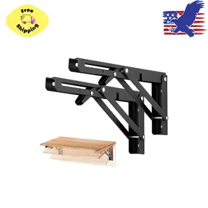 2 Pack 10 Inch Folding Shelf Brackets – Matte Black, Heavy Duty Collapsible Bracket