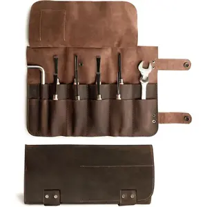 , Snap Tool Roll Up Bag with 14 Slots, Portable Carry Case for Barbers, Salon Storage Organizer Pouch, Full Grain Leather,