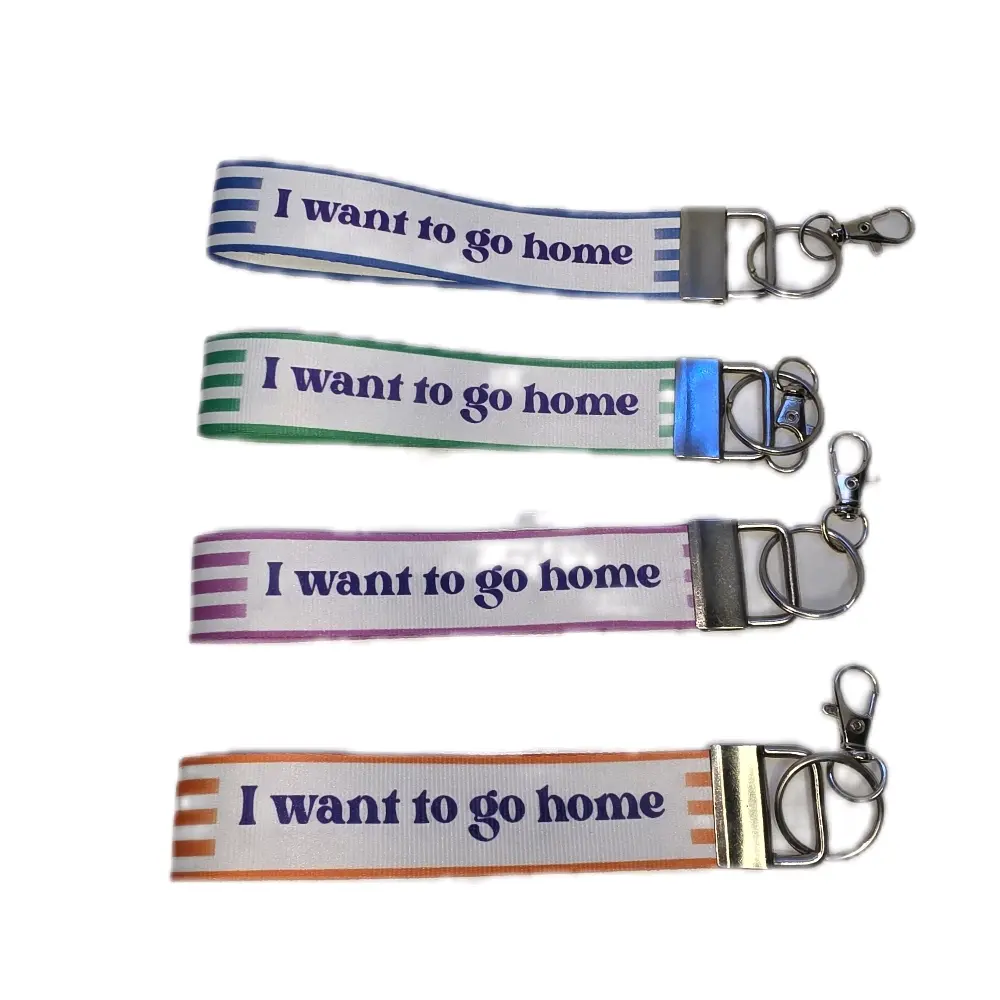 I Want to go Home Wristlet Keychain with Claw Clip - Multicolor Striped Design for Easy Access