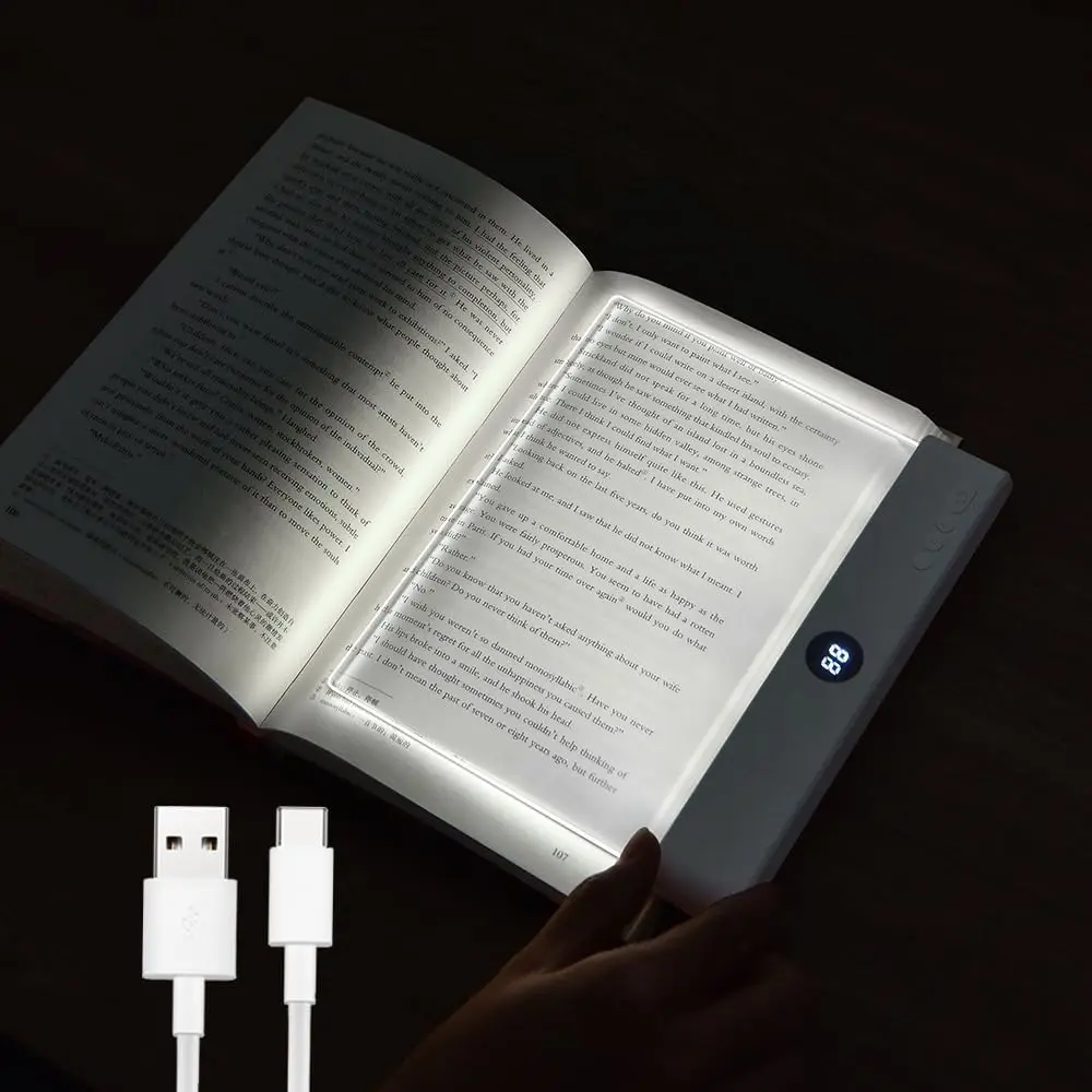 Book Light, Rechargeable Clear LED Flat Reading Light with & Timer, Dimmable Panel Plate Lamp Book Full Page Light for Reading in Bed at Night, Funny Gifts for Readers Kids Women Men
