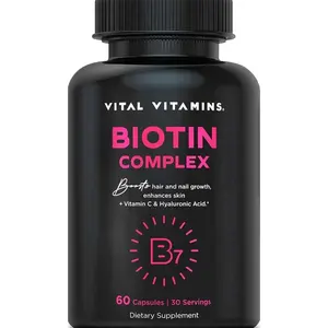 Vital Vitamins Biotin Complex Pills - with Hyaluronic Acid, MSM, Collagen, & Vitamin C - Supplement for Hair, Skin, & Nails - 60 Capsules