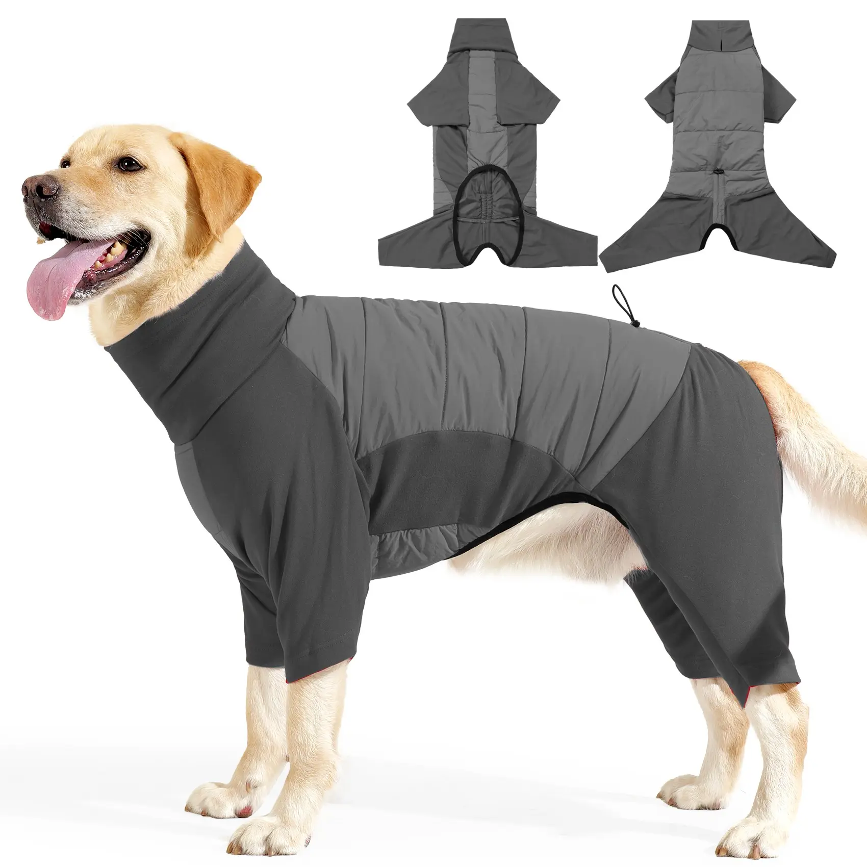 Fullbody Dog Coat, Turtleneck Windproof Winter Coat with Leash Hole, Four-Legged Snowsuit for Large Medium Small Dogs