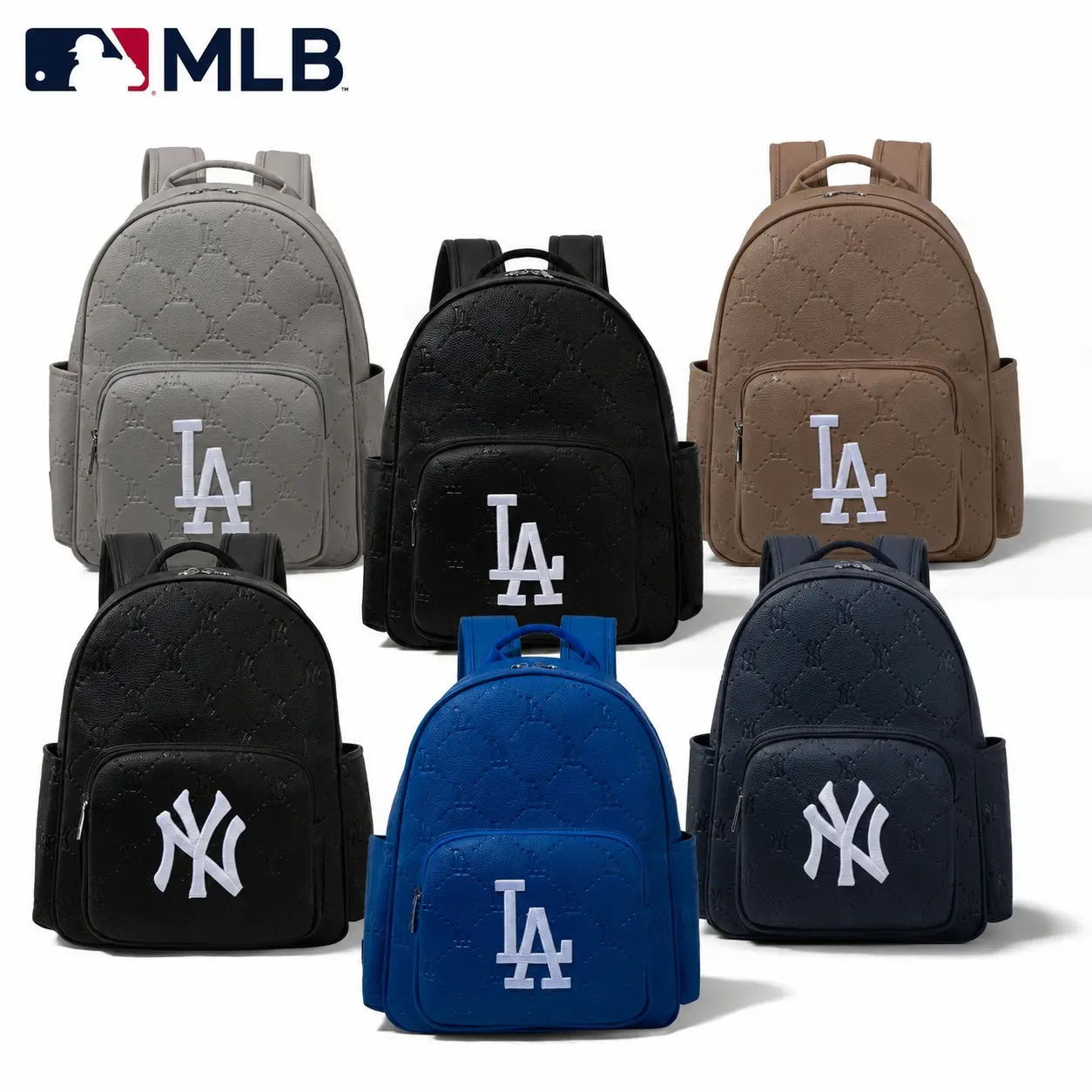 MLB PU Leather Adjustable Durable Backpack - Logo Embroidered, Unisex, Multi-Compartment, Large Capacity, Book Bags for School, Travel Bag, Model 32-003