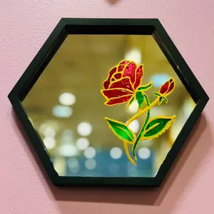 Flower, Glass painting on hexagon Mirror
