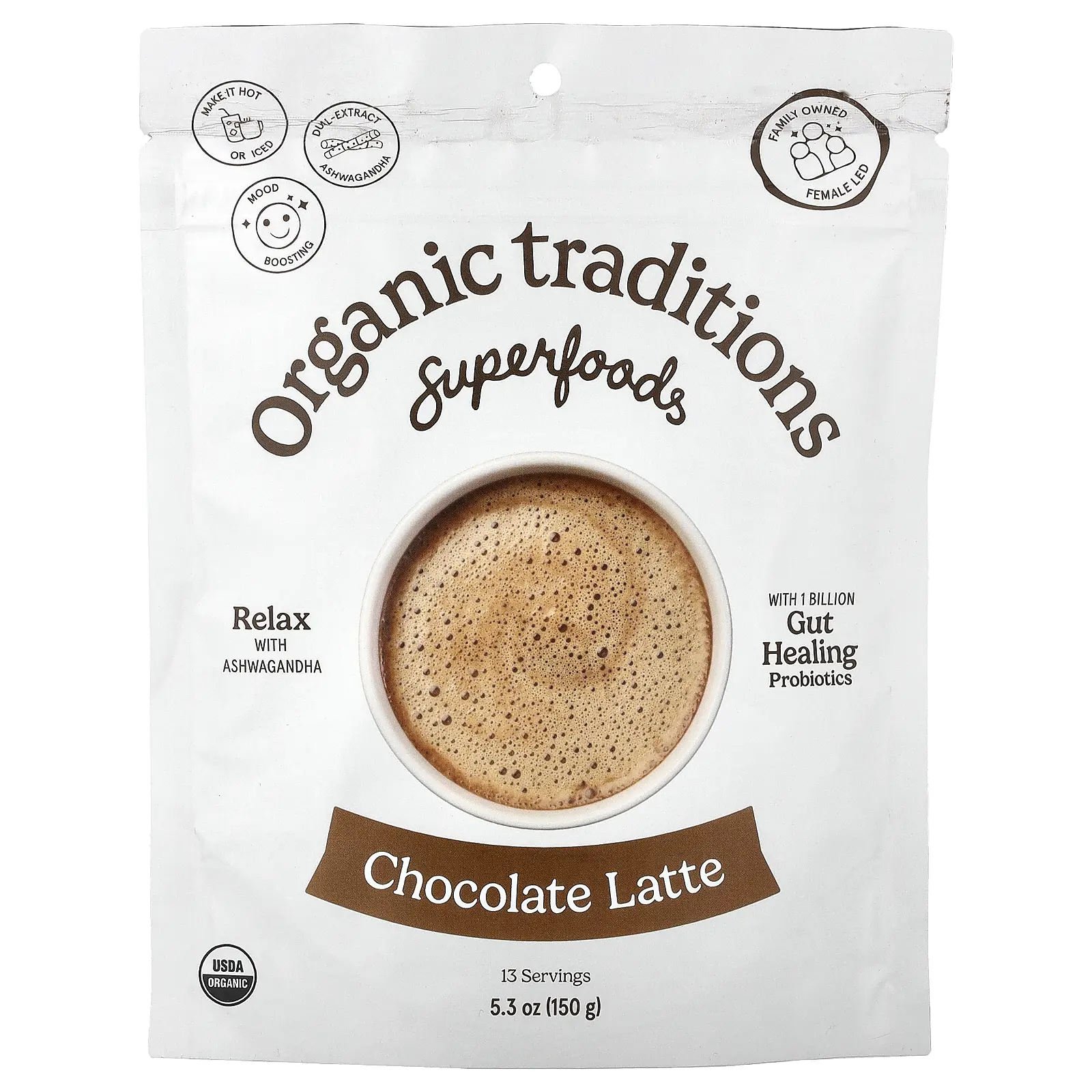 Organic Traditions Superfoods, Chocolate Latte, 5.3 oz (150 g)