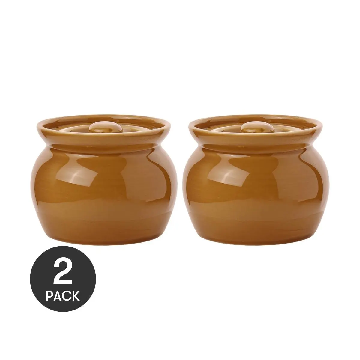 KAWASIMAYA Brown Ceramic Stew Pot 450ml Set of 2 Small Casserole Dish with Lid for Double Boiling Soup Steaming