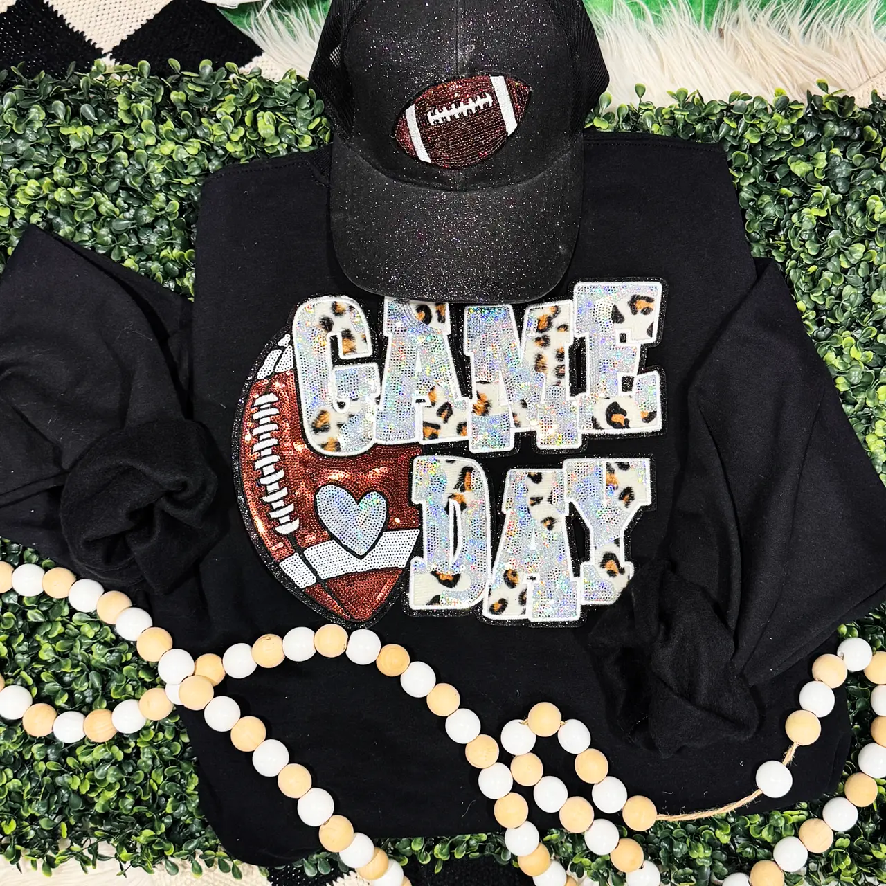 Silver Football Leopard & Sequins Patch