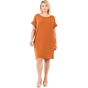 PLUS SHORT SLEEVED CUFFED MAXI DRESS