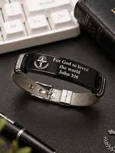 Stainless Steel Christian Bracelet, Cross Bible Verse John 3:16, Unisex Religious Jewelry, Faithful Design, Durable Material, Stainless Steel Wrist, Cross Design Bangle