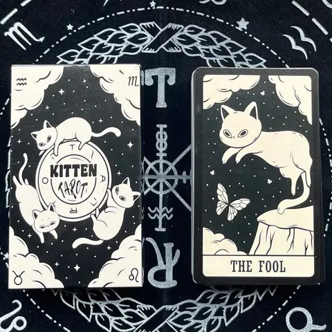 Kitten Tarot Card, 78pcs/set Cat Themed Tarot Card, Divination Tarot Card, Party Card Game, Cards Game, Card Games for Teens, Perfect Gift for Tarot Card Lovers & Pet Lovers, Tarot Card Decks