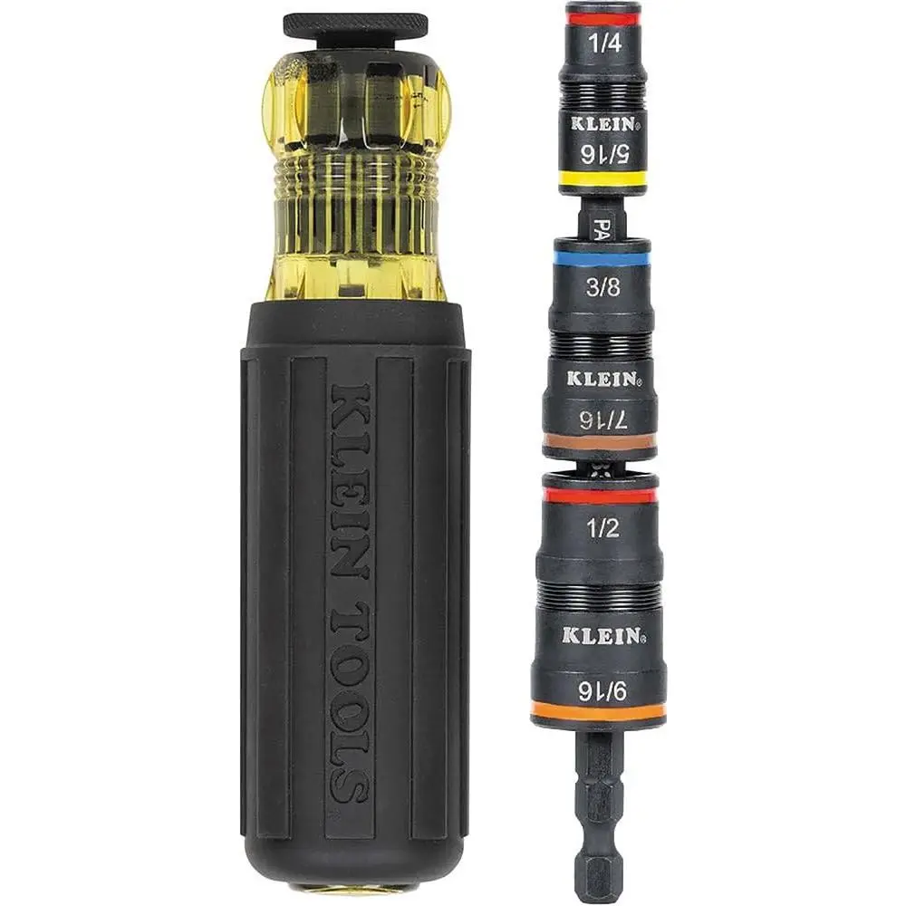 Tools 32910 Impact Driver, 7-in-1 SAE Impact Socket Set with Handle, Flip Socket with 1/4, 5/16, 3/8, 7/16, 1/2 and 9/16-Inch Nut Driver Sizes and 1/4-Inch Bit Holder