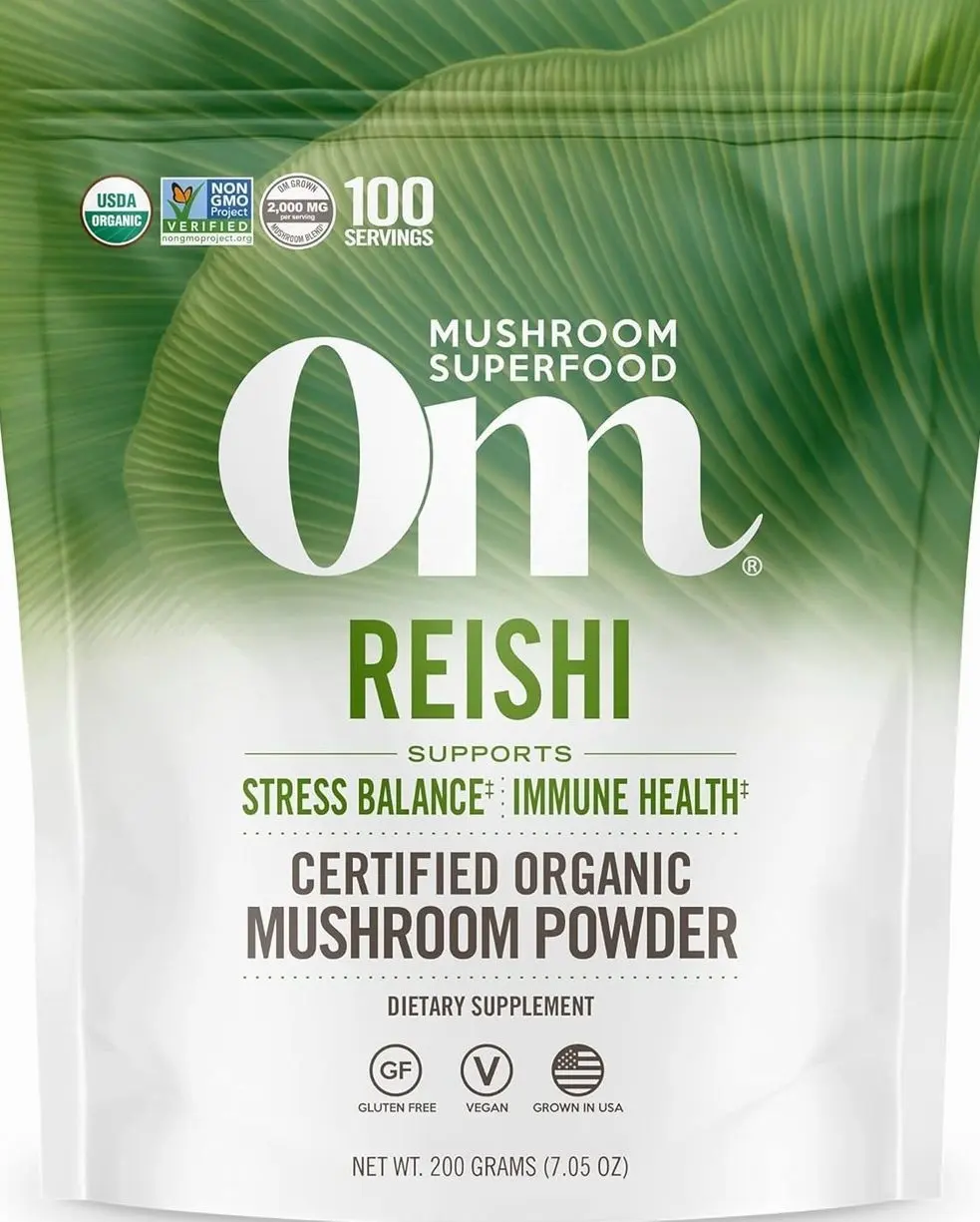 Om Mushroom Superfood Reishi Organic Mushroom Powder, 100 Servings, Organic Adaptogen Powder for Stress Relief and Immune Health