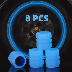 8pcs Universal Fluorescent Glow-in-the-dark Car Tire Valve Caps, Secure Fit Auto Parts Accessories for Cars, Trucks, Bicycles, Motorcycle, Suv