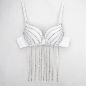 elevated going out  halter Tube Top Bra Blusas Short Handmade Rhinestone Long Tassel Glisten Corset Clothing Sling Wedding Party Blind Date Stage Party Shaper Ladies Crop Spring Summer Rave Outfits weighted vests Woman Shirt Vest Sexy Clothes Tank Tops