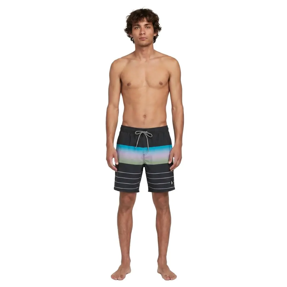 VOLCOM Men's Manic 17" Fade Stripe Swim Trunks, Quick-Dry High Stretch Fabric with Elastic Waist and Back Pocket, Stripes, Enzyme Wash, Chic Stripe Men's Swim Trunks, Elastic Stretch Men's Swim Trunks