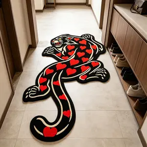 American Retro Leopard Shape Rug, Creative Irregular Living Room Carpet, Soft Comfortable Mat for Bedroom, Sofa, Hallway, Entryway