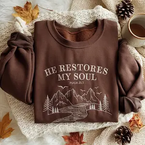 Embroidered Christian Sweatshirt, Psalm 23 Bible Verse Crewneck, He Restores My Soul Sweater, Vintage Faith Based Sweatshirt, Religious Gift for Women