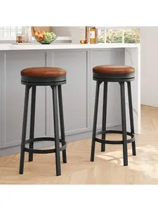 2 PCS Home Kitchen 360 Degrees Swivel Bar Stool Set Of 4 PU Leather Upholstered Counter Height Bar Stool With Metal Footrests Mid Century Modern Barstool For Kitchen Dinig Rooms Apartments