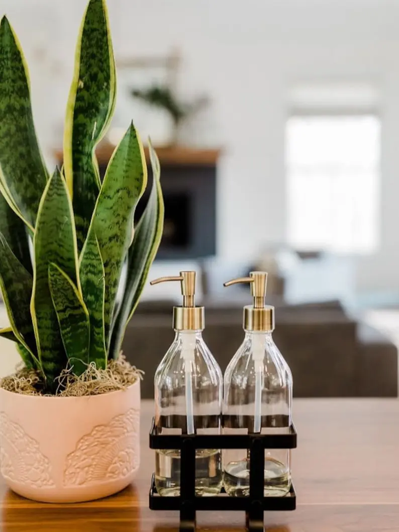 Vintage Kitchen Dish Soap + Hand Soap Dispenser Set with Black Metal Stand / Caddy Perfect for The Kitchen Sink