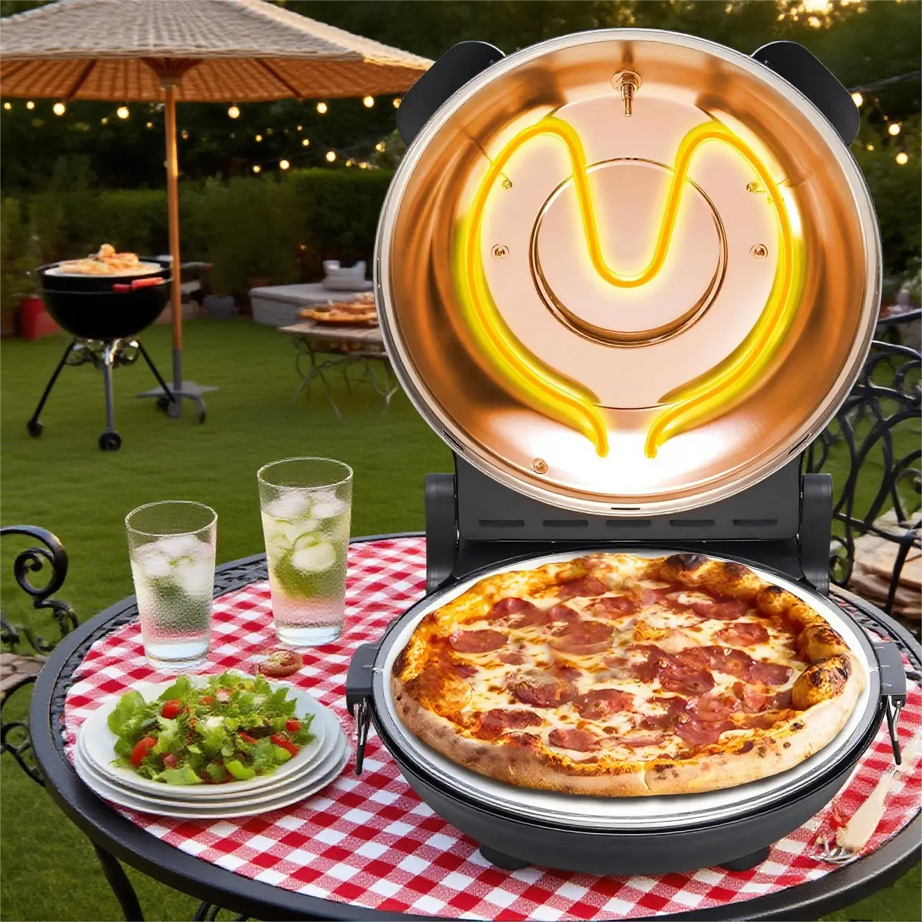Electric Pizza Oven Indoor Countertop, 12 Inch Maker Machine for Home, Cooker & Grill, Premium Glazed Ceramic Stone Oven, Creamy White