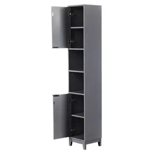 CalidoCasa Tall Bathroom Storage Cabinet Gray Freestanding Linen Tower with Double Doors Adjustable Shelves Slim Space Saving Organizer for Bathroom Laundry Room Apartment Home