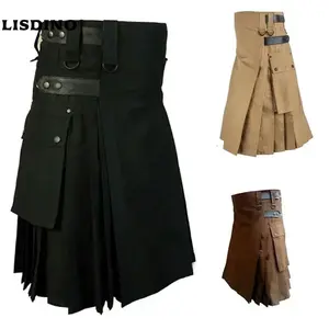 Fashion Scottish Men Adult Traditional Kilt Medieval Metal Vintage Gothic Punk Pleated Skirt Halloween Cosplay Costumes