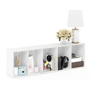 LUDER 5-Cube Open Floor Standing Bookshelf Rack, Modern Storage Organization Furniture, 9.4x15.8x52 in Shelves, for Bedroom & Living Room, White