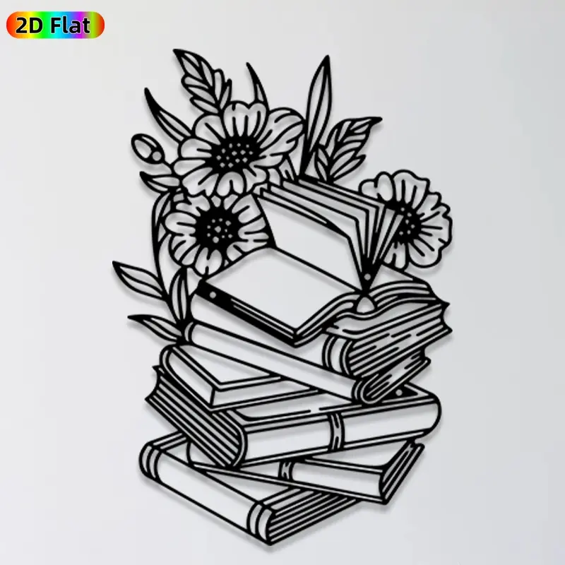 1pc Book & Flower Metal Wall Art, Aesthetic Wall Decor, Decoration Items, Book Statue Mural, Ideal Gift for New Year, Christmas, Book & Nature Enthusiasts, Rust-Resistant Metal Wall Sculptures, Perfect for Living Room Wall & Garden Fence, Home Decor
