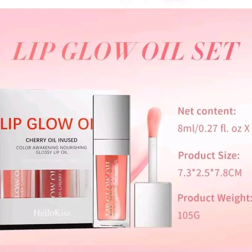 HellnKiss Cherry-Infused Lip Glow Oil Set, Moisturizer Lipstick & Lip Gloss, Hydrate Cosmetic with Scent for Daily Makeup, Glossy