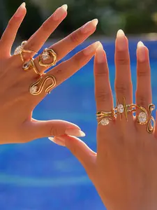 Ladies Ring With Crossed Hammer Lines Double Layer Hollowed Out Marquee Adjustable White Zirconium Stainless Steel 18k Gold Plated Anti Allergy Modern Minimalist Eye Catching And Shiny Jewelry