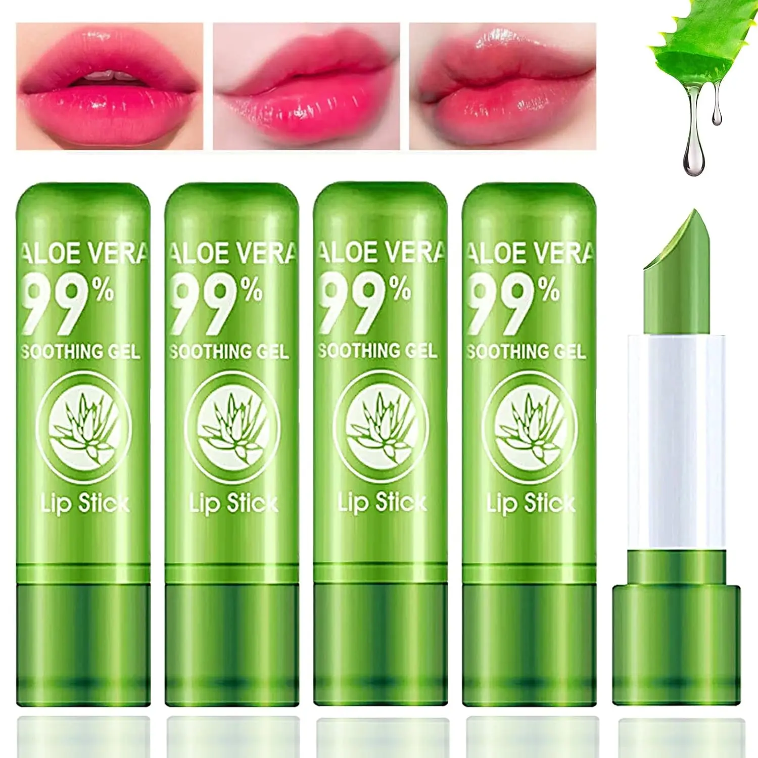 Aloe Vera Color Changing Lipstick, Magic Temperature Color Changing Lipstick, Suitable for All Occasions Lip Makeup, Girls & Women Makeup for Good Luck