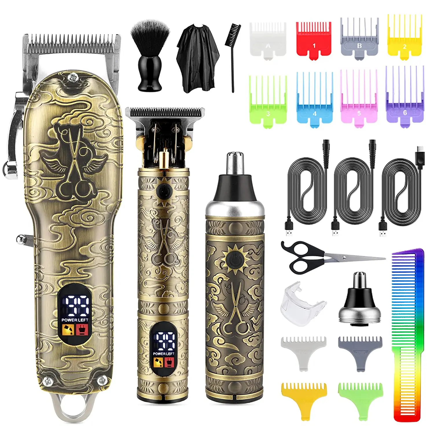 Professional Hair Clipper for Men Electric Hair Trimmer T-Blade Trimmer Cordless Mens Beard Trimmers Nose Hair Trimmers Three Types Barber Clippers Rechargeable Men Hair Cutting Grooming Kit hair  clipper