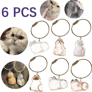 6 transparent cat hair storage boxes, cat lover souvenirs with cute animal print cat design, durable plastic pet hair tissue capsules, suitable for all cat breeds, hair accessories storage, no batteries