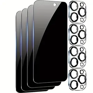 4pcs Privacy Screen Protector With 4pcs Tempered Glass Camera Lens Protector Suitable For iPhone 11/12/13/14/15/16 Series, 9H Hardness Protective Privacy Film