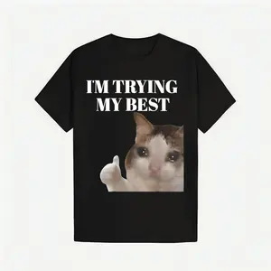 Trendy Chic Crying Cat Meme Cotton T-shirt 100 Polyester Unisex for Men Women Dad Mom Friends Easter Gift