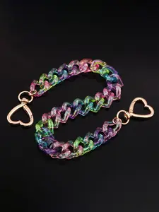 Colorful Acrylic Heart Bag Chain Charm Keychain, Rainbow Chunky Acrylic Chain Bag Charm,Heart Clasp Lobster Claw Purse Chain Charms,Transparent Candy Color Heart-Shaped Acrylic Flat Bag Chain Purse Accessory Pendant,Heart Waist Belt Chain Pocket Chain