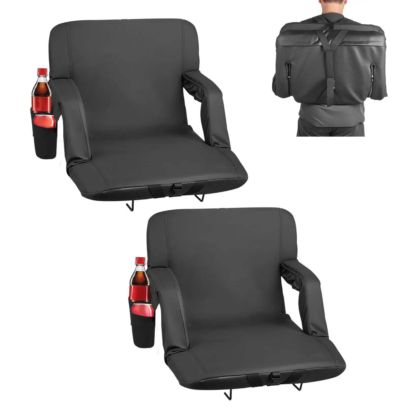 VEVOR Foldable Compact Stadium Seat with Foldable Frame, 6-Adjustable Angle Bleacher Chair, 2.75in Oxford Cloth Cushion, Back Support, Armrest, Hook, Storage Pockets, Cupholder, Wide Seat for Sports, Gaming, Concerts