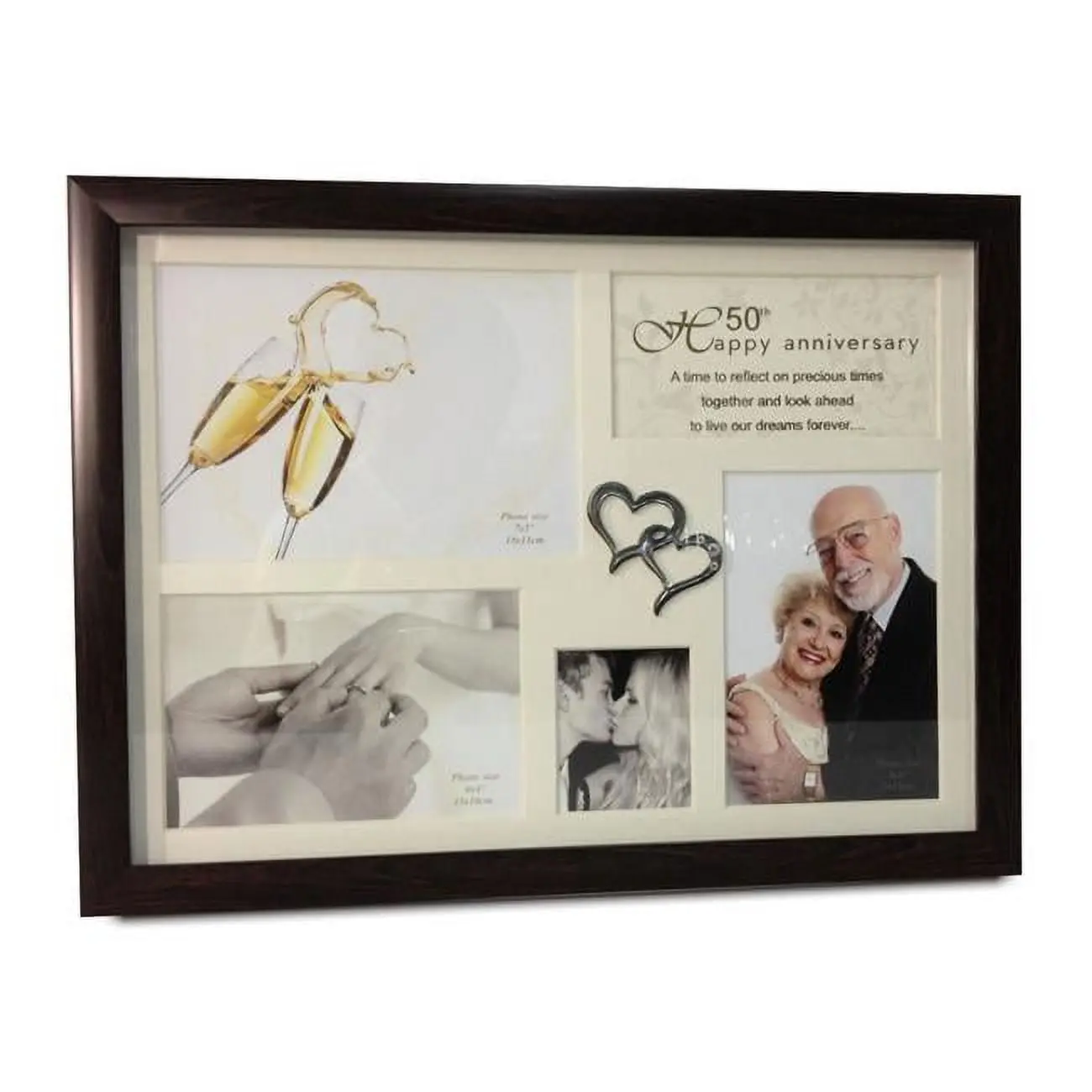 Jiallo 64857 Simple 50th Anniversary Collage Photo Frame with Double Heart Icon, Multiple 1 - 4 X 6 Photo Capacity, Home Decor Wall Hanging for Celebration, Classic
