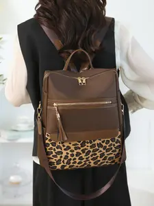 Women's Leopard Print Backpack, New Single Shoulder Bag, Multi-Functional Large Capacity Travel Bookbag, Casual Backpack, Vintage Fashion Waterproof Outdoor, Multi Compartment Backpack, Trendy Backpack, Cute Versatile Backpack