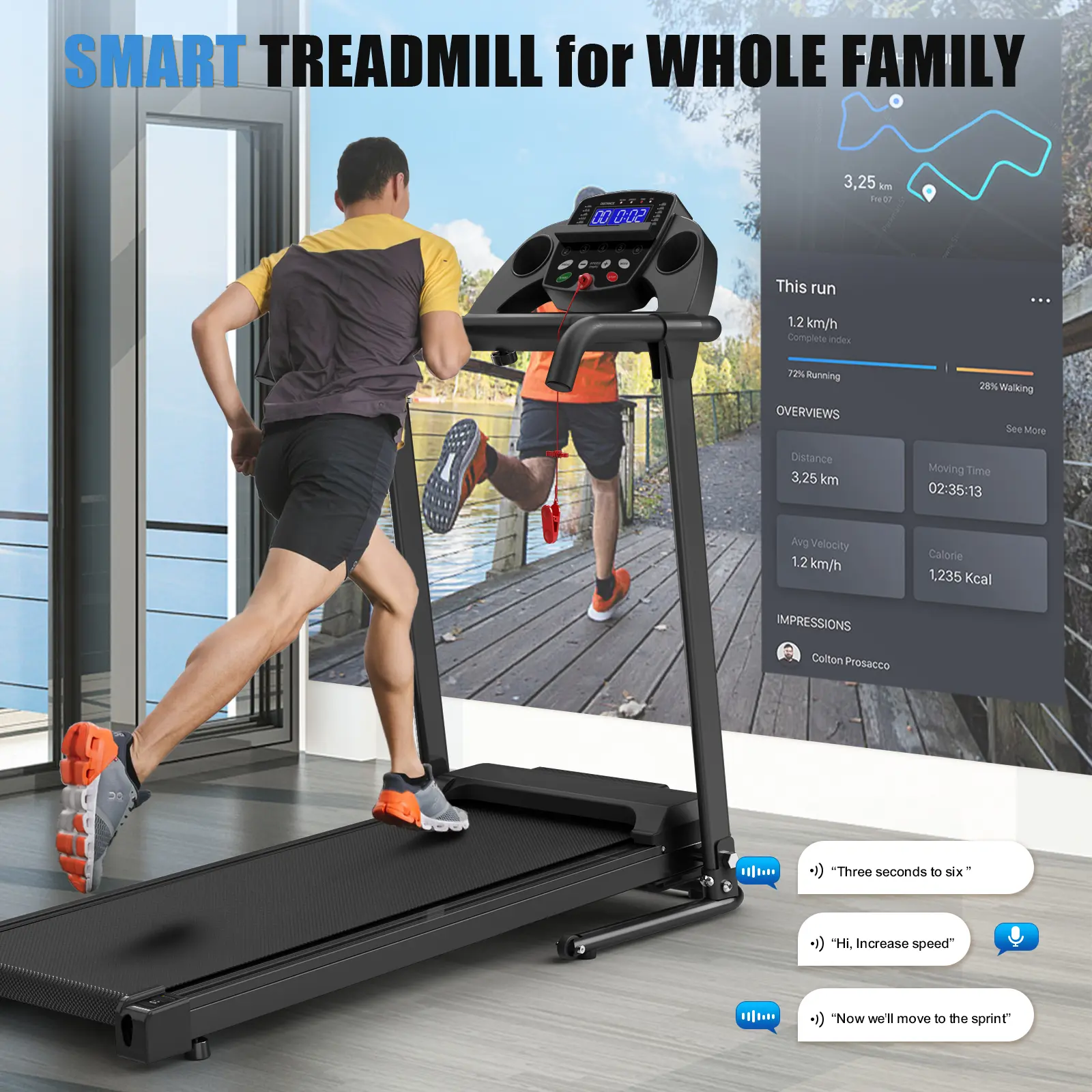 FYC Folding Treadmill for Home Gym - Quiet Walking Pad with App Control, Incline, Sturdy Carbon Steel Frame, 300 lbs Capacity, Interval Training, Cardio at Home, Portable Design, Portable Folding Treadmill, Personalized Programs